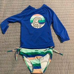 Save Our Surf Swimwear Gymboree Tankini UV 50+ Royal w/ rainbow bottom Small 5-6